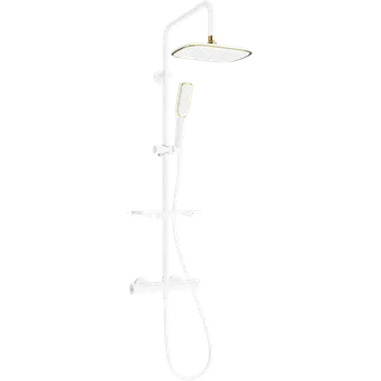 Sprchový set Mexen KT49 nástěnná sprchová souprava s dešťovou sprchou a termostatickou baterií, bílá/zlatá - 771504993-25 Nástěnné sprchové systémy