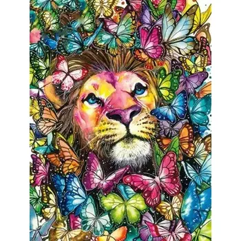 Diamantové malování Diamantové malování/Huacan - Lev mezi motýlky
