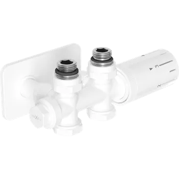 Ventil Mexen G05 termostatická sada úhlová/rovná s krytkou S, Duplex, DN50, bílá - W908-958-910-20 Připojovací sady