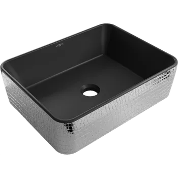 Mexen Catia umyvadlo na desku 48 x 37 cm, černá mat/stříbrný vzor šupiny - 21314872 Koupelnové umyvadla