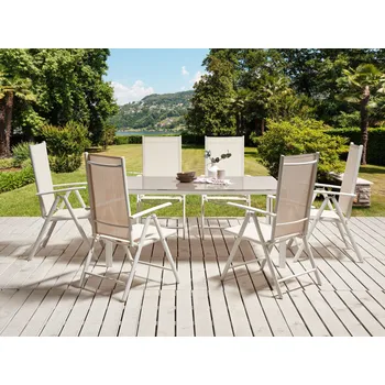 Zahradní sestava 7dílný zahradní jídelní set Béžový práškově lakovaný rám hliník textilen Jídelní stůl se 6 skládacími židlemi Moderní design Beliani