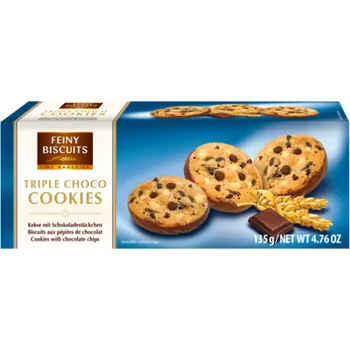 Cukrovinka Feiny Biscuits Triple choko Cookies sušenky s čokoládou 135 g