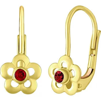 Náušnice Dětské náušnice ze žlutého zlata s rubínem