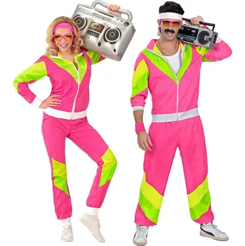 Karnevalový kostým Retro šusťáková souprava 80's růžovo-zelená Velikost: S