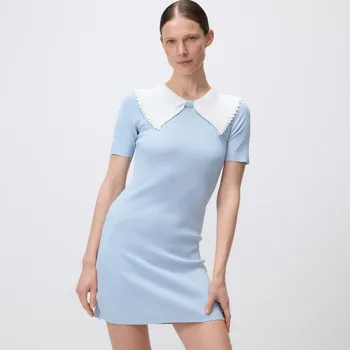 Dámské šaty Reserved - Šaty s ozdobným límcem - bleděmodrá - 184HE-05X - 184HE-05X-L