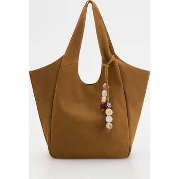 Reserved - Semišová taška shopper s přívěskem - zlatavá hnědá - 401CN-82X - 401CN-82X-ONE