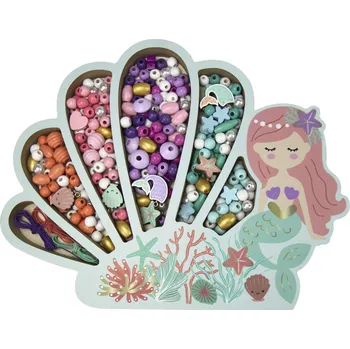 Dětské navlékací korálky Dřevěné pastelové korálky - Mořská panna, 400 ks