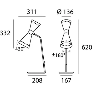 Lampička Stolní lampa Stilnovo Megafono, barva slonová kost, 62 cm, kov - Délka kabelu 170 cm; Ø stínidla na lampu 13,6 cm; základna - délka 20,8 cm, šířka 16,7 cm slonovinová, zlatá 2 x 6 W LED - Doprava zdarma