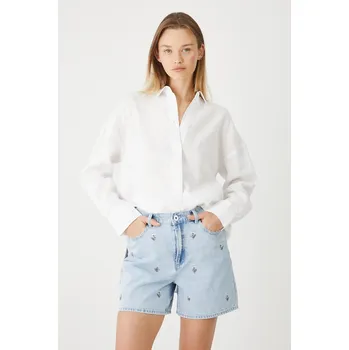 Džínové šortky Medicine modrá barva, s aplikací, medium waist RS25.SZDA10 50J, vel. L