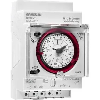 spínaný zdroj Časový spínač na lištu DIN 02.28.0001.1 110 → 230 v AC, počet kanálů: 1 Grasslin