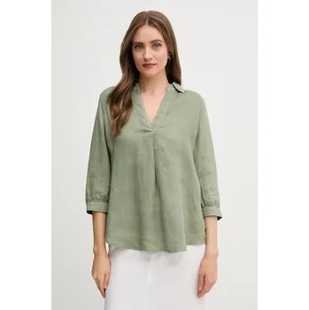 Dámská halenka Lněná halenka OUI dámská, zelená barva, hladká, 92941 97X, vel. 36