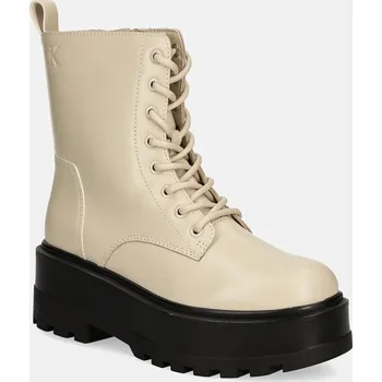 Dámská obuv Farmářky Calvin Klein Jeans FLATFORM HIGH LACE UP MG DL YW0YW01535 béžová 01X, EUR 37