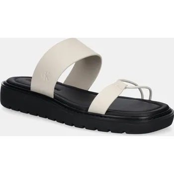 Dámské pantofle Kožené pantofle Calvin Klein Jeans ROPE SANDAL SOFT LTH MG dámské, béžová barva, YW0YW01864 01X, EUR 38