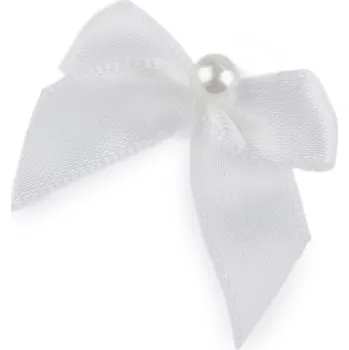 Saténová mašlička s perlou 30x35 mm, barva 12 Off White