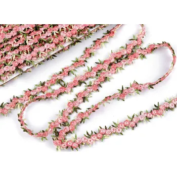 Vyšívaný prýmek s 3D květy šíře 20 mm, barva 1 pudrová