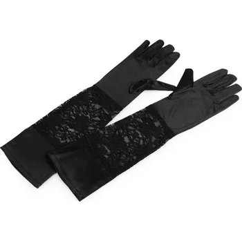 Rukavice Dlouhé společenské rukavice saténové s krajkou, barva 1 černá