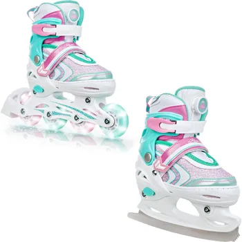 Kolečkové brusle RAVEN Kolečkové brusle 2v1 Raven Lia PLUS, svítící kolečka 30/33 BÍLÁ|RŮŽOVÁ|ZELENÁ