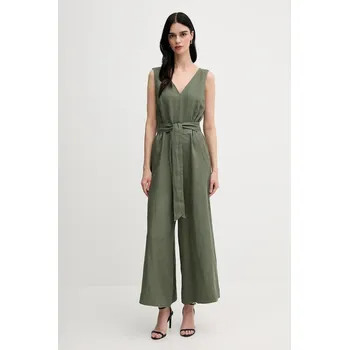 Dámský overall Plátěný overal United Colors of Benetton zelená barva, s výstřihem do v, 4AGHDT00E 97X, vel. L