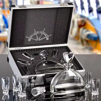 Karafa NEMO Bohemia Crystal Dárková sada v hliníkovém kufru k narozeninám, výročí, svátku, vánocům, Valentýnu Standardní víko