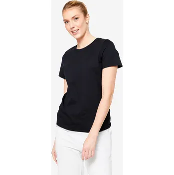 Pánské tričko DOMYOS Dámské fitness tričko s kulatým výstřihem bavlněné XS ČERNÁ