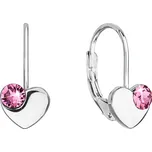 Stříbrné visací náušnice se Swarovski krystaly srdíčka 31299.3 růžové