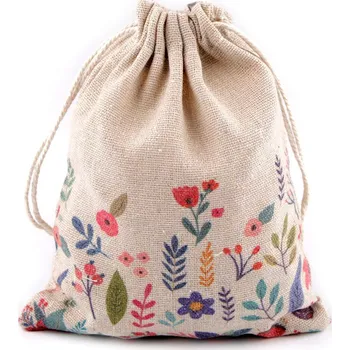 Dárkový pytlík jarní / velikonoční 13x18 cm lněný, barva 4 režná květy