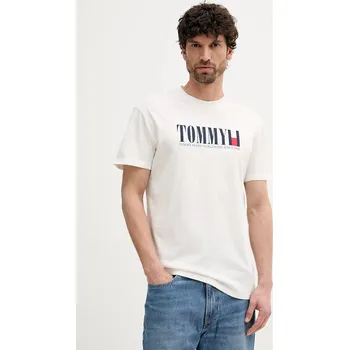 Pánské tričko Bavlněné tričko Tommy Jeans pánské, bílá barva, s potiskem, DM0DM21941 00X, vel. XXL