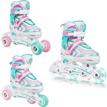 Kolečkové brusle RAVEN Kolečkové brusle 3v1 Raven Lia PLUS, svítící kolečka 30/33 BÍLÁ|RŮŽOVÁ|ZELENÁ