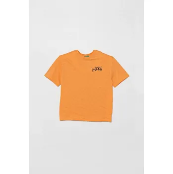 Chlapecké tričko Dětské bavlněné tričko United Colors of Benetton oranžová barva, s potiskem, 3SLUC10P8 3SLUC10P8.G.Seasonal 22X, vel. 140