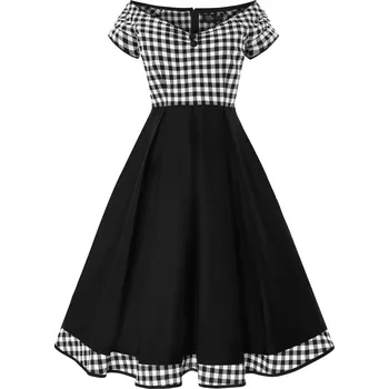 Dámské šaty Dolly & Dotty retro šaty Lily - Monochrome Check Velikost: 3XL (UK 20)