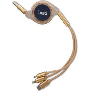 Prodlužovací kabel Kabel GETI GCU 05 USB 3v1 zlatý samonavíjecí