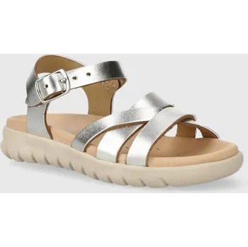 Dívčí sandály Dětské kožené sandály Geox SANDAL SOLEIMA J45GSA.000CF.24.27 stříbrná SLV, EUR 27