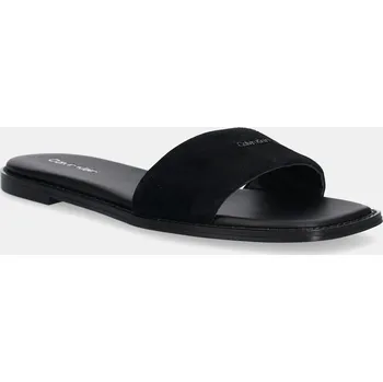 Dámské pantofle Semišové pantofle Calvin Klein FLAT SANDAL SQUARED HF SUE HW0HW02557 černá 99X, EUR 41