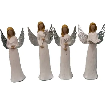 Vánoční dekorace Anděl bílý stříbrná křídla D 15 cm, 2 ks