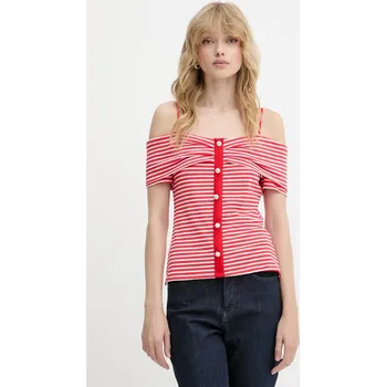 Halenka Morgan dámská, červená barva, vzorovaná, DROPEZ 33X, vel. S