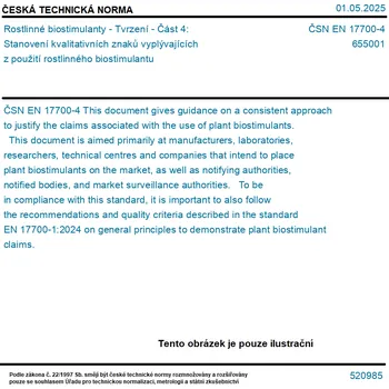 ČSN EN 17700-4 - Rostlinné biostimulanty - Tvrzení - Část 4: Stanovení kvalitativních znaků vyplývajících z použití rostlinného biostimulantu - Tisk