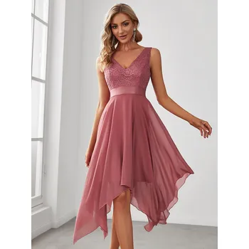 Dámské šaty Krajkové šifonové šaty na ples s výstřihem do V fotky Barva: Hnědá, Velikost: 4XL