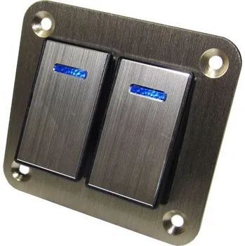 Hliníkový panel se 2 vypínači Rocket switch 12/24V - modré podsvícení