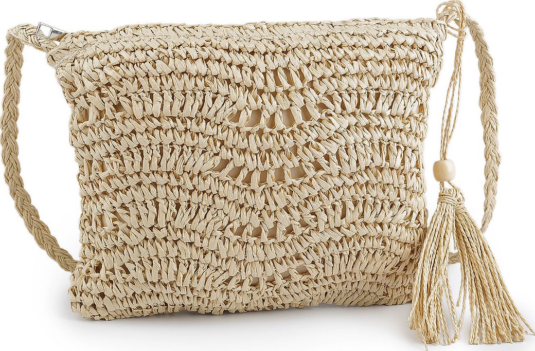 Háčkovaná kabelka z rafie - lýka se zipem 27x23 cm, barva 1 přírodní
