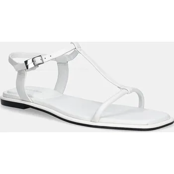 Dámské sandále Kožené sandály Calvin Klein FLAT SANDAL SQUARED BUCKLE LTH dámské, bílá barva, HW0HW02556 00X, EUR 40
