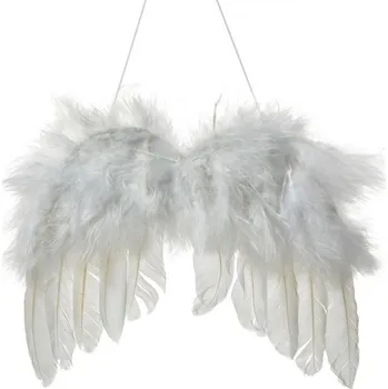 Vánoční dekorace Clayre & Eef Bílá závěsná andělská křídla s peříčky - 20*1*16 cm