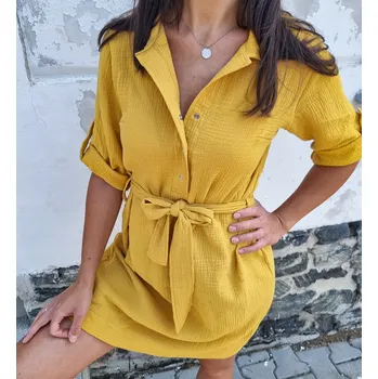 Dámské šaty Kulišárny Mušelínové košilové šaty MUSTARD VELIKOST: 40-42