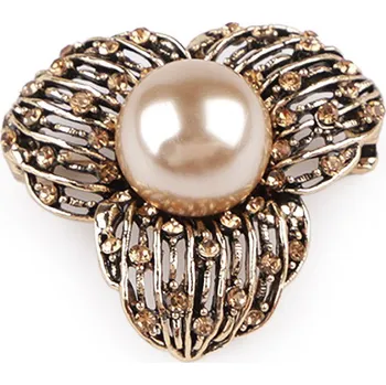 Náramek Brož s broušenými kamínky a perlou, malé, 1 růžové zlato