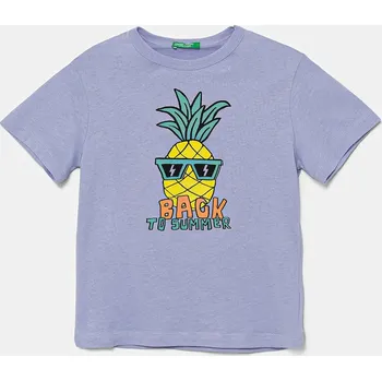 Dětské bavlněné tričko United Colors of Benetton fialová barva, s potiskem, 3I1XG10JM 3I1XG10JM.P.Seasonal 04X, vel. 110