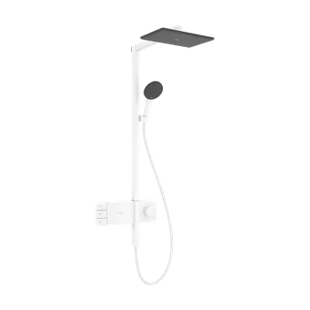 Vodovodní baterie Hansgrohe Raindance Alive Q - Showerpipe 210/340 2jet, EcoSmart, s termostatem ShowerSelect Comfort, bílá matná 24591700