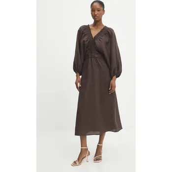 Dámské šaty Lněné šaty Answear.LAB WIL3112.tos hnědá 88X, vel. XL