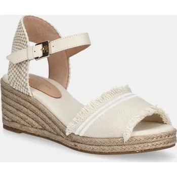 Dámské sandále Sandály Tommy Hilfiger FRINGE CANVAS MEDIUM WEDGE béžová barva, FW0FW08879 01X, EUR 39
