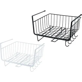 Závěsný kovový koš, 5 háčků, držák utěrek, bílý