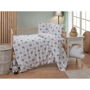 Povlečení Brotex Krepové dětské povlečení do malé postýlky 90x135, 45x60 cm Slůně šedé Zapínání: zipový uzávěr