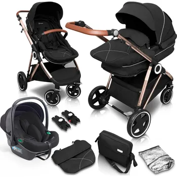 Kočárek BabyGO Dětský kočárek Halime AIR Pram 3 v 1 (zlatá černá)